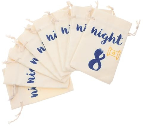 PACKOVE 8 Stück Wiederverwendbarer Geschenktaschen aus Canvas mit Kordelzug Festliches Design für Chanukka Süßigkeiten und Schmuck bei Partys und Verschiedenen Anlässen