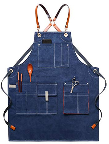ZWTPGKRD Delantales de trabajo de carpintería para hombres y mujeres, delantal de trabajo de lona con bolsillos, delantales de trabajo ajustables para hombres para tienda de metal, azul marino, Taille