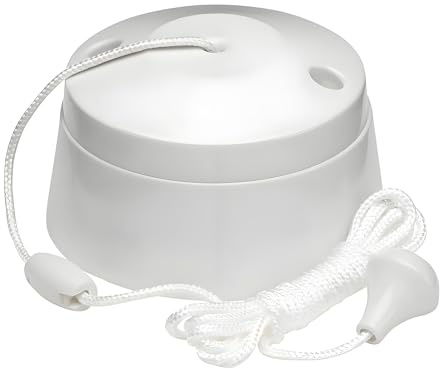 TWDRTDD White Ceiling Pull Cord Switch 10A 1 Way Round Light Switch for Bathroom or Toilet Long String Pull Cord Ceiling Mounted,1-Pack