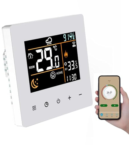 Oamger Termostato wifi a Batteria, Termostato Caldaia a Gas, Cronotermostato wifi per Ambiente Programmabile, Controllato da Tuya o Smart Life, Compatibile con Alexa e Google Home, LCD (Bianco)