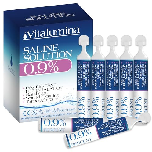 Saline Solution for Piercings – 20 Single-Use (0.9% Sodium Chloride) – Gentle Aftercare for Ear, Nose & Body – Alcohol-Free & Additive-Free