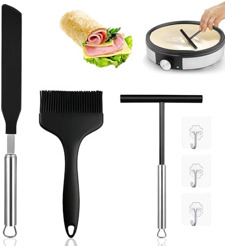 Vninkul Distribuidor de Crepes y Espátulas de Acero Inoxidable con Pincel de Cocina de Silicona,Juego de Accesorios para Hacer Crepes para el Hogar, Cocina, Hornear
