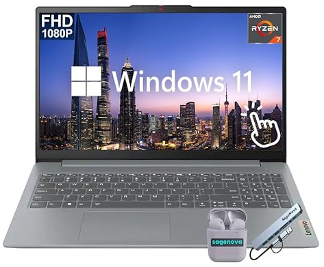 Lenovo IdeaPad Slim 3, computadora portátil de negocios con pantalla táctil FHD de 15.6 pulgadas, AMD Ryzen 7 5825U (8 núcleos), Windows 11 Home, 16 GB de RAM 512 GB SSD, teclado numérico, auriculares