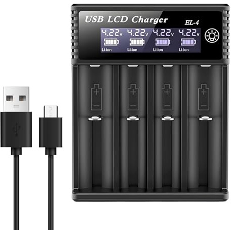 18650 Battery Charger 4 slot, Intelligent Charger With LCD Display Type-C for Li-ion 3.7V 10440 14500 16340 17335 17500 17650 18350 18500 18700 25500 1.2V NI-MH NI-CD AAA AA C SC F6