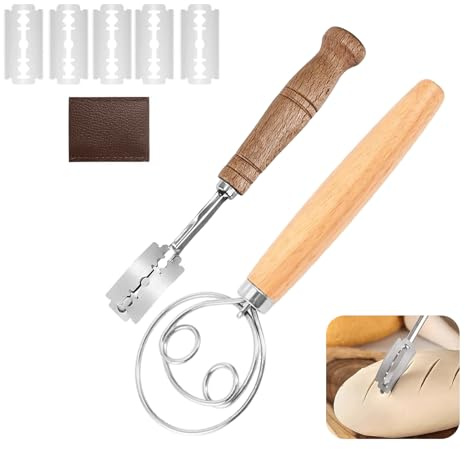 KUIZHEN Bread Lame, Bread Scoring Knife with 5 Replaceable Blades, 1 Storage Bags and Dough Whisk, Sourdough Scoring Blade for Home Sourdough Making