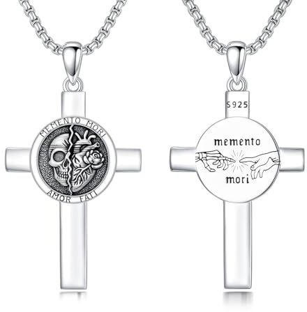 ROMANTICWORK Memento Mori halsband 925 sterlingsilver memento mori hänge kedja gotiskt dödskalle smycke present för män kvinnor, Sterlingsilver, Ingen ädelsten