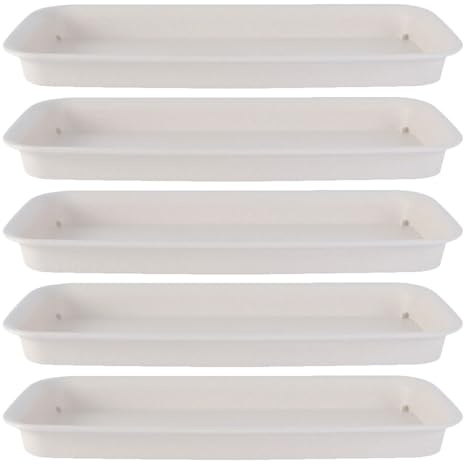 Lurrose Vassoio Sottovaso per Piante Rettangolare Plastica Resistente Set 5 Pezzi 21x8,5 Cm Beige per Giardinaggio e Decorazioni da Interno, Vassoio Raccogli Gocce per Vaso da Davanzale