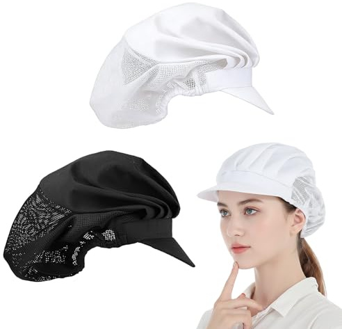 MNYXIS 2 Pcs Charlotte Cheveux Cuisine Toque De Cuisinier Calot Chirurgien Homme Femme Chef Chapeaux Noir Cuisine Filet à Cheveux Demi Maille Élastique Respirant Baker Filet à Cheveux (Noir/Blanc)