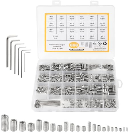 EXLECO 666pcs 304 Edelstahl Madenschrauben Set M2 M3 M4 M5 M6 M8, Silber | Wurmschraube Innensechskant Gewindestifte Sortiment Inbusschraube mit Schraubenschlüssel, Sechskantschrauben für Türgriffe