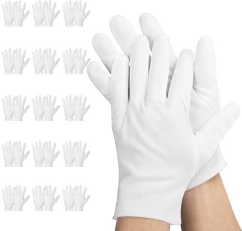 Einfa Guanti Cotone Bianchi - 30 Pezzi (15 Paia) 23cm Guanti di Cotone da Lavoro - Medio Work Gloves Bianco Taglia M - Cotton Gloves Uomo Donna Fotografia