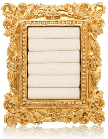 CYUXING Soporte para anillos dorado estilo vintage para mujer — 3.94 x 3.54 pulgadas — Exhibidor para anillos de compromiso con cojín de terciopelo, organizador de resina dorada y Ring Holder