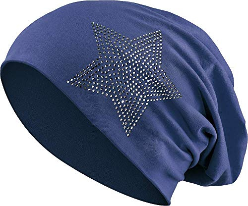 Balinco Strass Stern Steine Jersey Baumwolle elastisches Long Slouch Beanie Unisex Damen Mütze Heather Wintermütze (2)