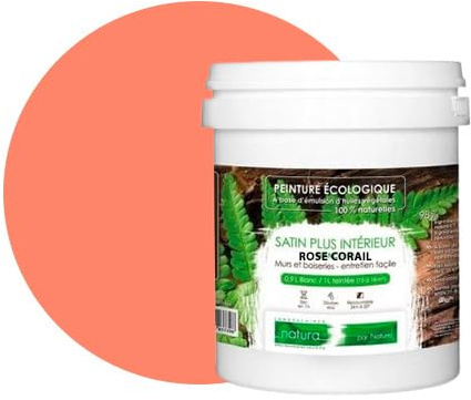 Pintura natural ecológica con aspecto satinado NATURA – Tassili – Pared interior – 43 colores – 1 l – 18 m² (rosa coral)