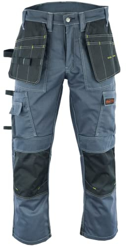 WrightFits Pro Builder Black Work Trousers for Men - Heavy Duty Cargo Combat Work Pants - Multi Pocket Triple Stitching Kneepad Pockets - Sizes 28 to 48