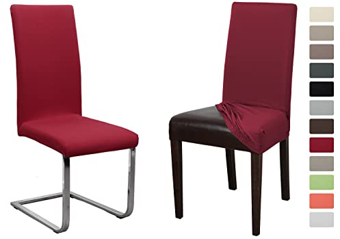 BEAUTEX Stuhlhusse Jersey Baumwolle Stretch elastisch 2er Set Bordeaux | auch passend für Freischwinger & Schwingstühle, atmungsaktiv, pflegeleicht, formstabil, universelle Passform, rutschfest