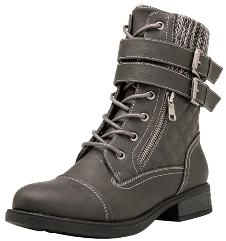 GLOBALWIN Women's Combat Boots Grey Lace Up Boots For Women Ankle Booties Low Heel Size 10M