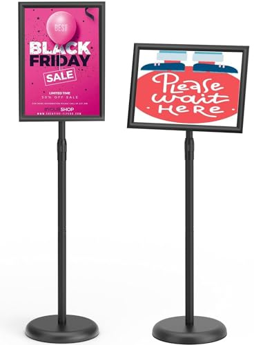KOOV Sign Holder 8.5x11 inch-Adjustable Sign Stand for Display, Floor Standing Sign Holder Stand, Pedestal Heavy Duty Poster Stand with Round Base for Display, Advertisement, and Outdoor (1Pack)