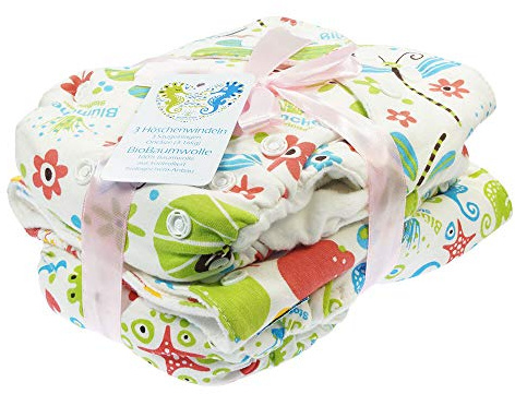 Blümchen Kuschelwindel Onesize BUNT Klett 3er-Set