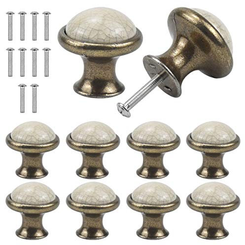 Jinlaili 10PCS Ceramica Pomelli per Porta, 33MM Vintage Pomolo per Maniglia, Manopole per Mobili da Cucina Pomelli per Mobili, Maniglia per Armadietto, Pomelli per Cassetti Cucina Armadio Antichi (B)