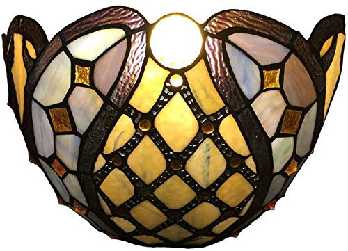 Bieye L10816 Baroque Brass Ball Chain Tiffany Style Stained Glass Wall Sconces Night Light for Living Room Bedroom Home Decoration, 12 W x 8 H