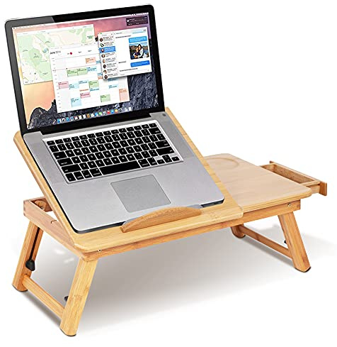 Scrivania Portatile in Bambù Regolabile Supporto Laptop Ergonomico per Casa Ufficio Altezza Angolo Regolabili