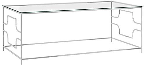 vidaXL Table Basse Table d'Appoint Table de Canapé Meuble de Salon Salle de Séjour Maison Intérieur Argenté 120x60x45 cm Acier Inoxydable et Verre