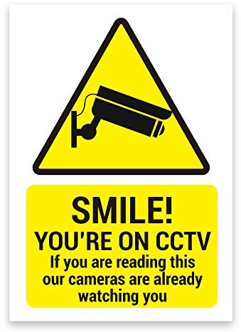 LP Lifestyle SMILE YOU’RE ON CCTV Warning Sign – Waterproof PVC Outdoor Security Notice, Weatherproof, Fade-Resistant and Rust-Proof Sign No.010 (A5 (148mm x 210mm) – No Holes)