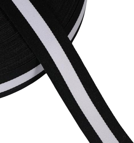 Suncoolla 5M/8M Länge 3cm Breit Polyester Nähen Gurtband, Fischseidenfaden Leinwandbindung Streifen Gurtband (Schwarz-weißer Streifen, 8MX3CM)