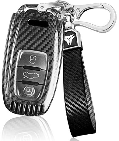 ontto Kohlefaser Autoschlüssel Hülle Passt für Audi A4 S4 B7 B8 A6 A6L A8L A5 A7 A8 Q5 S5 S6 S7 RS5 RS6 RS7 Q7 (Nur Keyless) Schutzhülle Schlüsselcover Schlüsselanhänger 3 Tasten-Schwarz (Entlüftung)