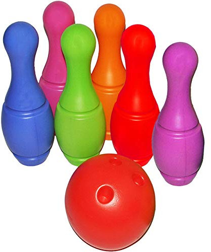 alles-meine.de GmbH XXL - 7 TLG. Set - großes Kegelspiel/Bowlingspiel - 34 cm - XL Kegel - aus Kunststoff/Plastik - für Außen + Innen - Bunte Farben Kegeln - mit Sand befüllb..