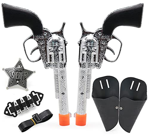 Children's Western Cowboy Police Toy Set, Includes Toy Pistol, Holster, Sheriff Badge, Bullets, Belt, Suitable for Police Role-Playing, Cowboy Theme Party Costume Accessories, Stage Props.