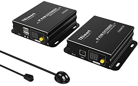 TESmart HDMI KVM Extender, Cat5e/6 Kabel bis zu 120m Full HD 1080P(TX+RX) Extender, Punkt/Multipunkt zu Punkt/Multipunkt, Fernsteuerung über Maus & Tastatur, IR Pass Through (Sender und Empfänger)