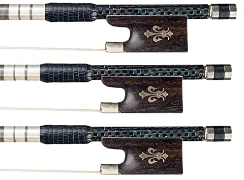 Streichinstrumente Teile 3 STÜCKE 4/4 Violinbogen Gut Ausgewogener Geigenbogen Geflochtener Kohlefaser-Rundstab Exquisite Rosshaar-Ebenholz-Frosch 4-4 Größe Violinbogen