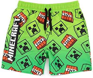 Minecraft badshorts för pojkar | Alternativ för blågrön ELLER grön creeper | Barn Tonåringar Creeper Steve Alex TNT Explosiva karaktärer Gamer Badbyxor Trunks