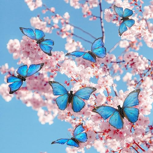 YCHTEWY-Morpho Butterfly Feather Butterflies on Picks Floral Supplies Set of 12 pcs Halloween Thanksgiving Decorations…