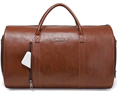 Modoker Convertible Leder Kleidersack, Handgepäck Kleidersäcke für Reisen, Kleidungsstück Duffel Bag, C-braun, Modoker Kleidersack für Anzuggepäck