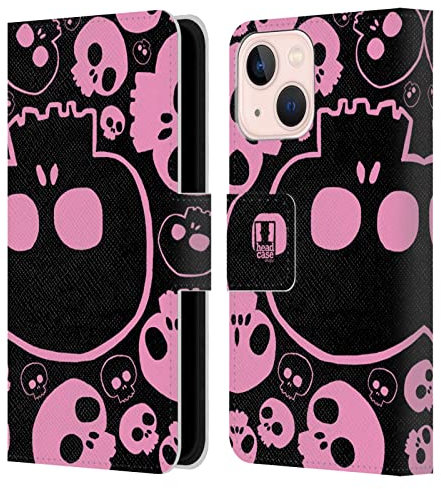 Head Case Designs Rosa Teschi Jazz Custodia Portafoglio in Pelle Compatibile con Apple iPhone 13 Mini