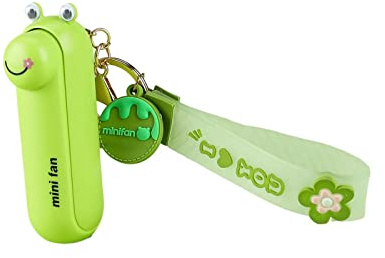MagiDeal Schlüsselanhänger-Ventilator, tragbarer Mini-Ventilator mit 3 Geschwindigkeiten, wiederaufladbarer USB-Lüfter, niedlicher persönlicher Ventilator, Frosch Grün