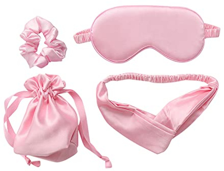 Maschera Per Dormire 4pcs Dormire Set Set Seta Night Eye Mask Fascia Fascia Cavallo Aiuto Aiuto Aiuto for dormire Blindfold con sacchetto di stoffa Eyepatch Riposa la baia traspirante Maschera Occhi P
