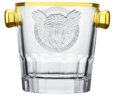 Eiseimer Clear Crystal Glass Ice Bucket with Handles, Clear Wine Bucket Round Beverage Tub, Luxurious Beer Bottle Drink Cooler Large Champagne Chiller Bin for Party, Bar, Home Eiskübel Sektkühler
