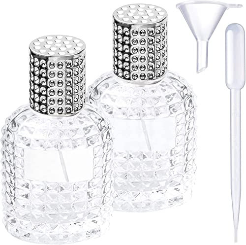 DITK-U 30 ml 2 Perfume Bottles Atomiser Refillable Glass Empty Perfume Atomiser Crystal Glass Art Pineapple Perfume Bottle for Women or Girls (Cap Silver + Funnel + Dripper)