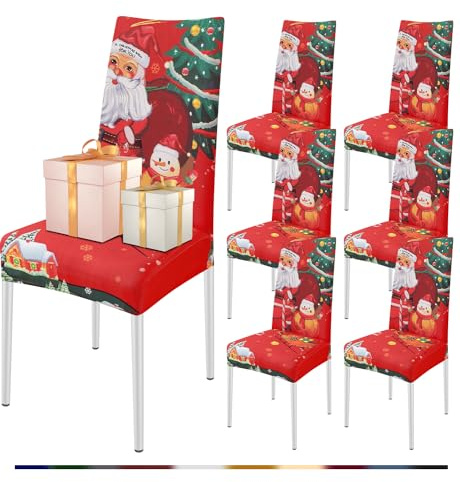 FIGOOO Stuhlhussen Weihnachten 6er Set Stretch Stuhlhussen für Esszimmerstühle Elastisch Moderne Universal Xmas Stuhlbezug für Weihnachtstag Party Festlich(Yeti,6er Set)