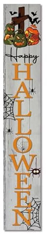 Horienteeon Happy Halloween Willkommensschild für Haustür Halloween Holz stehend für Terrasse stehend Willkommensschilder Halloween Dekorationen für Tür Wand 121,9 x 20,3 cm