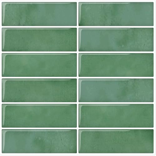 DEWOO Green Peel and Stick Tiles Rectangle Metro Self Adhesive Wall Tile for Kitchen Bathroom,10-Sheet (30.5×30.5cm)