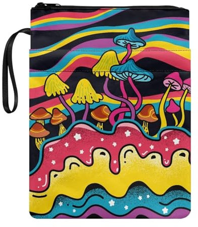 NETILGEN Niedlicher Pilz-Bucheinband-Schutz mit Reißverschluss und Fronttasche, Stifthalter, Buchliebhaber, Geschenke, waschbarer Stoff, Buchschutz, Taschenbuchhülle