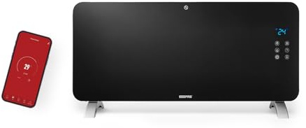 Geepas Electric Glass Panel Heater 2000W | Wall Mounted or Freestanding Smart Convector Heater with WiFi App LED Touch Control Child Lock IP24 Rated Water Resistant 24H/Weekly Timer 2 Yr Warranty