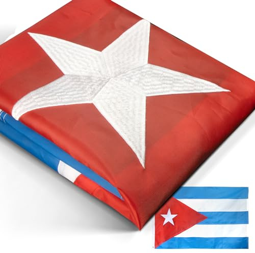 Bandera de Cuba bordada serie Anley EverStrong de 3 x 5 pies - Cabecera de lona bordada y resistente - 4 filas de costuras de bloqueo - Banderas nacionales cubanas de nailon con ojales de latón