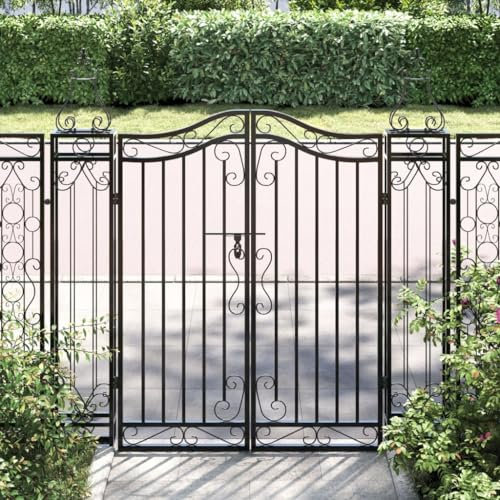 GuyAna Gartentor Schwarz 121x8x100 cm Zaunelemente Gartenzaun GartentüR Gartenzaun Metall Garden Fence ZauntüR Schmiedeeisen 363431
