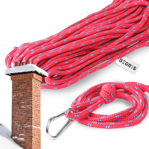 BEGRIS® Schornsteinreinigungsleitung 10m/6mm mit Karabiner, Leitung zur Reinigung von Lüftungs- und Schornsteinsystemen, Kaminrohr reinigungsbürste