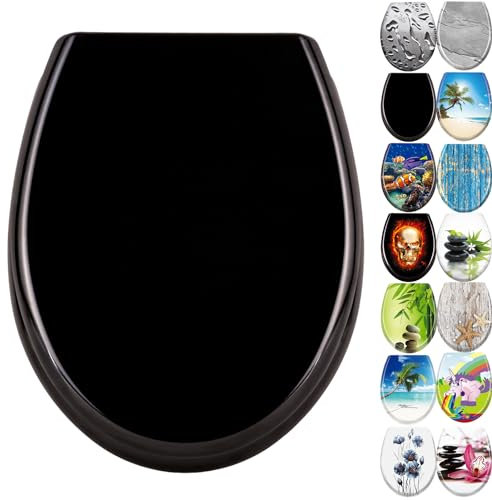 JNGLGO Toilettendeckel WC Sitz mit Absenkautomatik Antibakterielle Toilettensitz mit Klodeckel Oval Klobrille Duroplast für einfach Reinigung, Schwarz